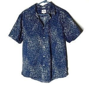 Ben Sherman Blue Leaf Print Short Sleeve Button Up Size XL